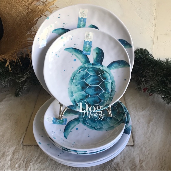 Sigrid Olsen Outdoor Dining Plates Speckled Blue Turtle Melamine Set of 4 - Picture 3 of 3